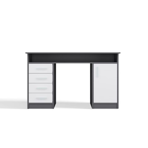 BIURKO ADA ANTRACYT BIAŁY 125 Cm 4 Szuflady Szafka Półki Do Biura Pokoju Na Laptop