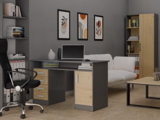 BIURKO ADA ANTRACYT DĄB ARTISAN 125 Cm 4 Szuflady Szafka Półki Do Biura Pokoju Na Laptop