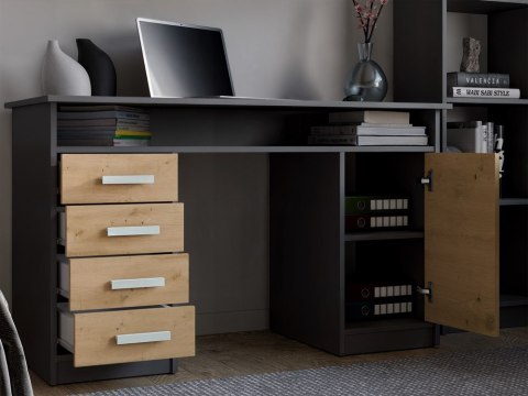 BIURKO ADA ANTRACYT DĄB ARTISAN 125 Cm 4 Szuflady Szafka Półki Do Biura Pokoju Na Laptop