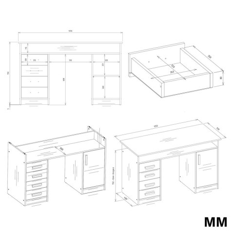 BIURKO ADA DĄB ARTISAN 125 Cm 4 Szuflady Szafka Półki Do Biura Pokoju Na Laptop