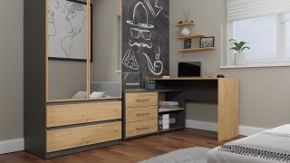 Biurko Narożne Komputerowe Szuflady + Komoda Duże Antracyt - Dąb Artisan