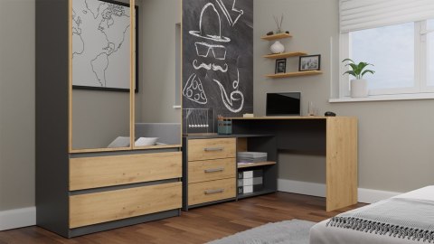 Biurko Narożne Komputerowe Szuflady + Komoda Duże Antracyt - Dąb Artisan