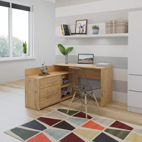 Biurko Narożne 3 Szuflady Komputerowe + Komoda Duże Dąb Artisan