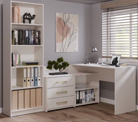 Duże Biurko Narożne Komputerowe 3 Szuflady + Komoda Beżowe Kaszmir