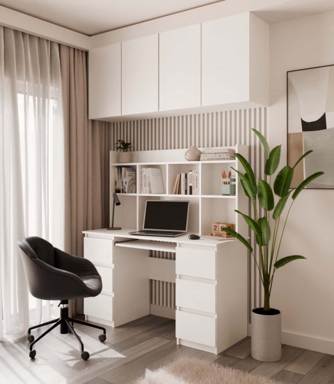 Biurko Komputerowe Z Nadstawką Regałem 6 Szuflad Z Półką Na Laptopa Zestaw