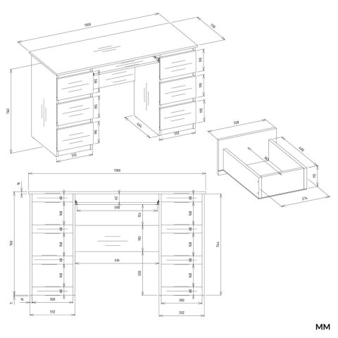 Biurko Komputerowe Z Nadstawką Regałem 6 Szuflad Z Półką Na Laptopa Zestaw