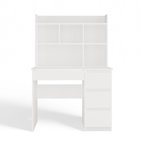 Biurko MIJAS Prawe z Nadstawką Biel Mat 4 Szuflady 4 Półki Do Biura Pokoju