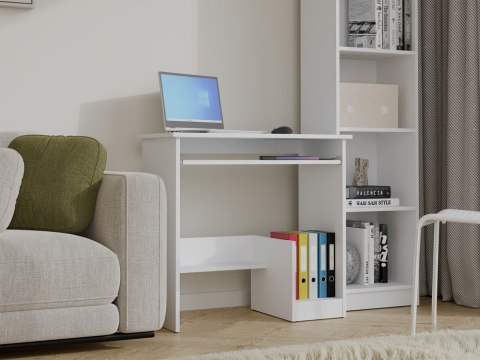 Biurko Komputerowe z Wysuwaną Półką Na Klawiaturę Białe + Dodatkowe Półki