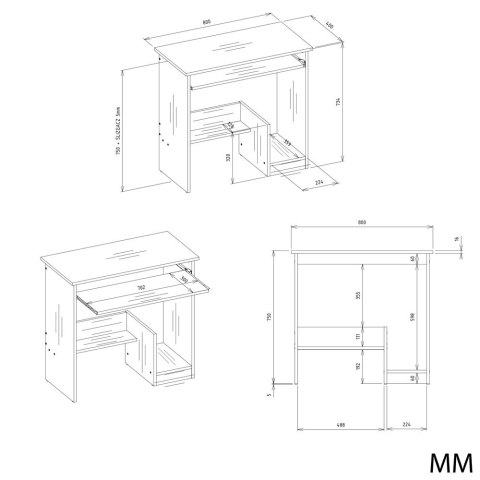 Biurko Komputerowe z Wysuwaną Półką Na Klawiaturę Białe + Dodatkowe Półki