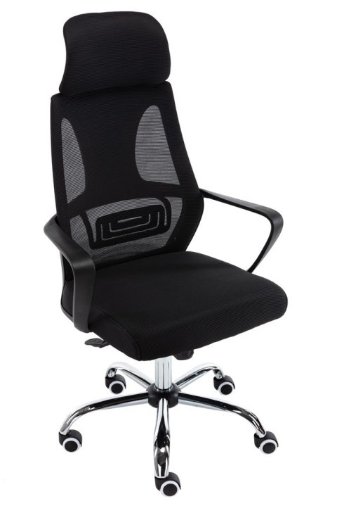 Fotel obrotowy krzesło biurowe z zagłówkiem siatka mesh czarny chrom