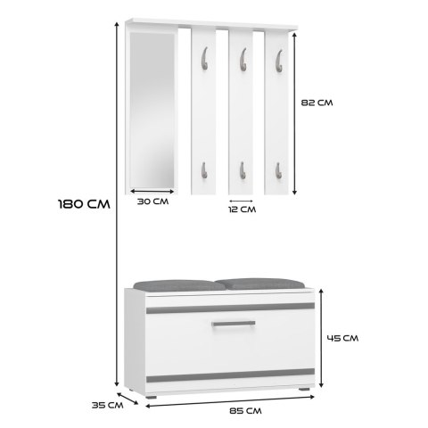 Garderoba z Lustrem Wieszak Szafka Na Buty Z Siedziskiem Do Przedpokoju