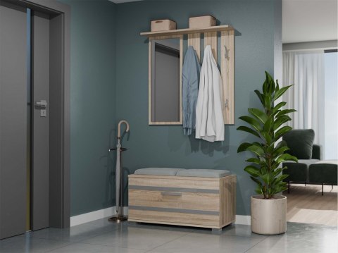 Garderoba z Lustrem Wieszak Szafka Na Buty Z Siedziskiem Dąb Sonoma