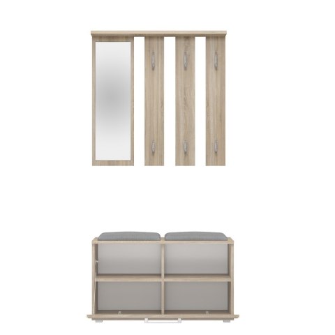 Garderoba z Lustrem Wieszak Szafka Na Buty Z Siedziskiem Dąb Sonoma