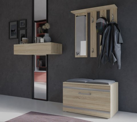 Garderoba z Lustrem Wieszak Szafka Na Buty Z Siedziskiem Dąb Sonoma