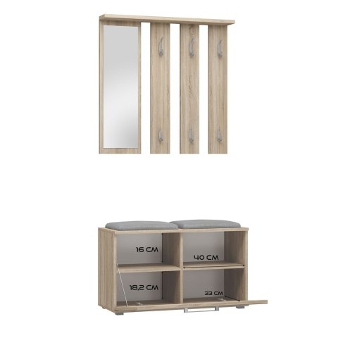Garderoba z Lustrem Wieszak Szafka Na Buty Z Siedziskiem Dąb Sonoma