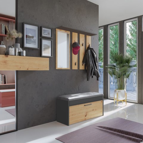 Garderoba Z Lustrem Wieszak Szafka Na Buty Z Siedziskiem Schowkiem Antracyt