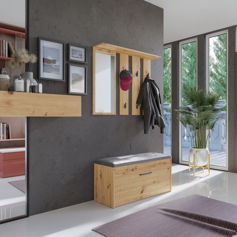 Garderoba Do Przedpokoju Z Siedziskiem Szafka Wieszak Z Lustrem Dąb Artisan