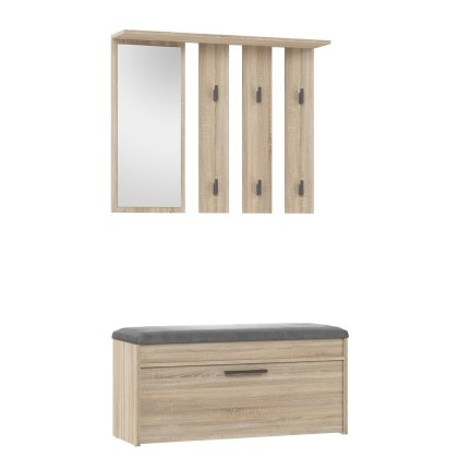 Garderoba Z Lustrem Szafka Na Buty Z Siedziskiem Wieszak Dąb Sonoma