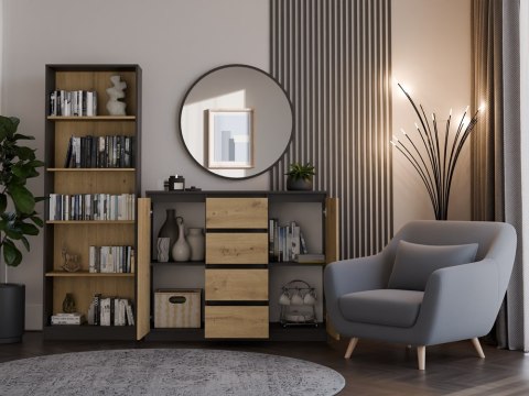 Komoda 4 Szuflady 120cm Półki Szafka Regał Salon Sypialnia Biuro ANTRACYT