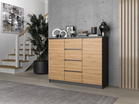 Komoda 4 Szuflady 120cm Półki Szafka Regał Salon Sypialnia Biuro ANTRACYT