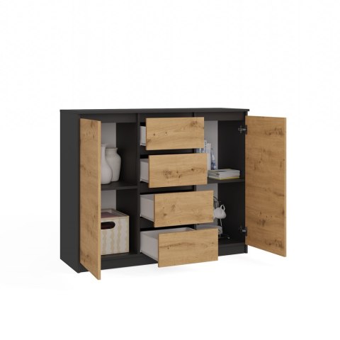 Komoda 4 Szuflady 120cm Półki Szafka Regał Salon Sypialnia Biuro ANTRACYT