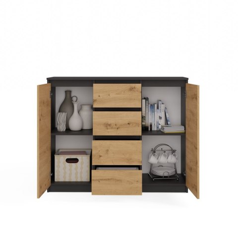 Komoda 4 Szuflady 120cm Półki Szafka Regał Salon Sypialnia Biuro ANTRACYT