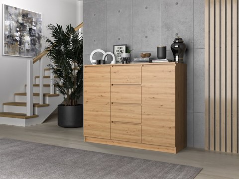 Komoda 4 Szuflady DĄB ARTISAN 120cm Szafka Regał Do Salonu Sypialni Biura