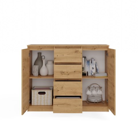 Komoda 4 Szuflady DĄB ARTISAN 120cm Szafka Regał Do Salonu Sypialni Biura