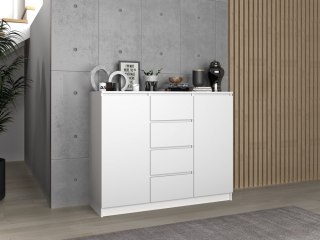 Komoda 4 Szuflady 120 cm Półki Szafka Regał Do Salonu Sypialni Biura BIAŁA