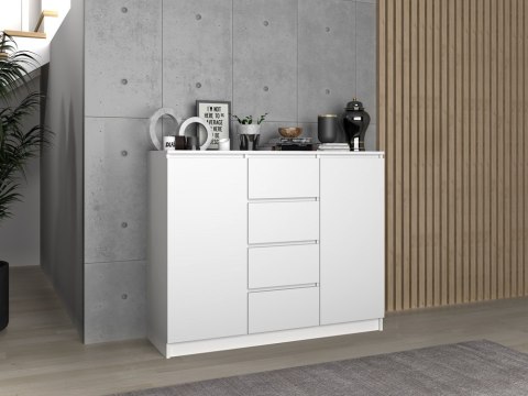 Komoda 4 Szuflady 120 cm Półki Szafka Regał Do Salonu Sypialni Biura BIAŁA