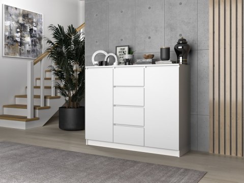Komoda 4 Szuflady 120 cm Półki Szafka Regał Do Salonu Sypialni Biura BIAŁA