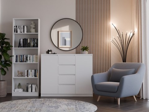 Komoda 4 Szuflady 120 cm Półki Szafka Regał Do Salonu Sypialni Biura BIAŁA