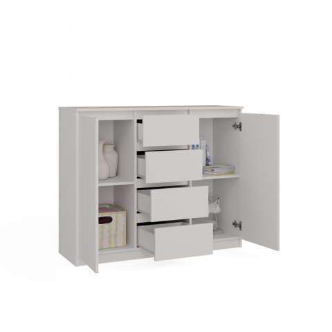 Komoda 4 Szuflady 120 cm Półki Szafka Regał Do Salonu Sypialni Biura BIAŁA