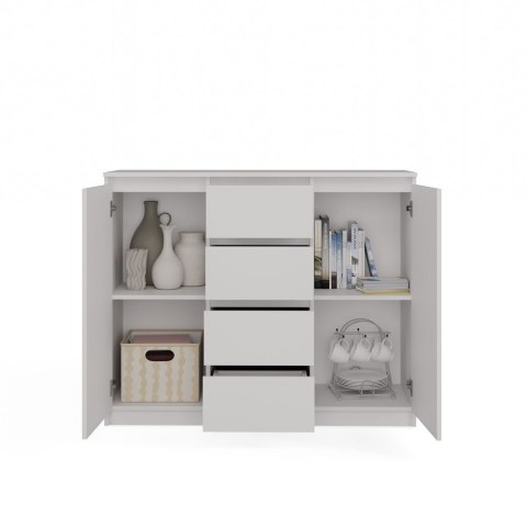 Komoda 4 Szuflady 120 cm Półki Szafka Regał Do Salonu Sypialni Biura BIAŁA