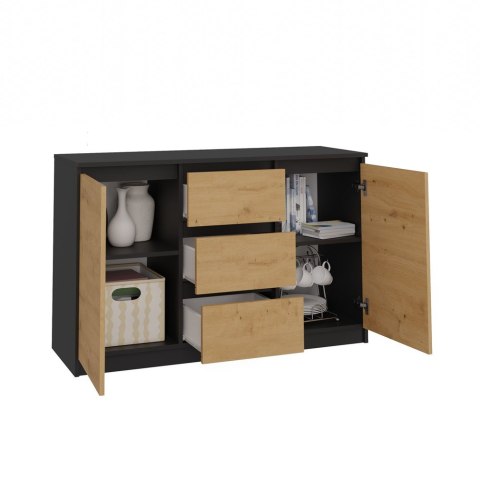 KOMODA 2D3S 120 - ANTRACYT / DĄB ARTISAN