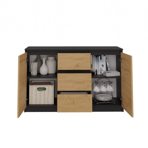 KOMODA 2D3S 120 - ANTRACYT / DĄB ARTISAN