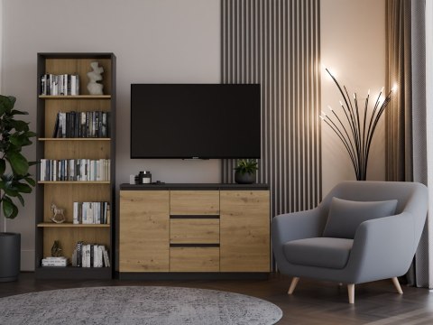 KOMODA 2D3S 120 - ANTRACYT / DĄB ARTISAN
