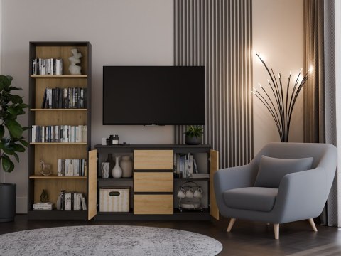 KOMODA 2D3S 120 - ANTRACYT / DĄB ARTISAN