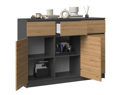 KOMODA 3 DRZWI 3 SZUFLADY ANTRACYT/ARTISAN KOMPLET