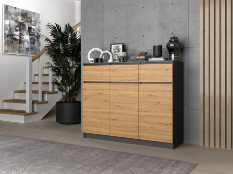 KOMODA 3 DRZWI 3 SZUFLADY ANTRACYT/ARTISAN KOMPLET