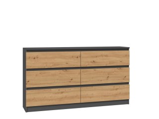 KOMODA MALWA 6 SZUFLAD M6 140 - ANTRACYT / DĄB ARTISAN