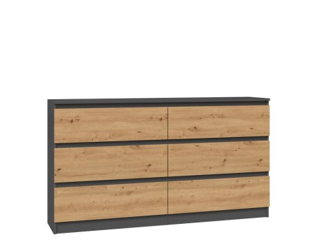KOMODA MALWA 6 SZUFLAD M6 140 - ANTRACYT / DĄB ARTISAN
