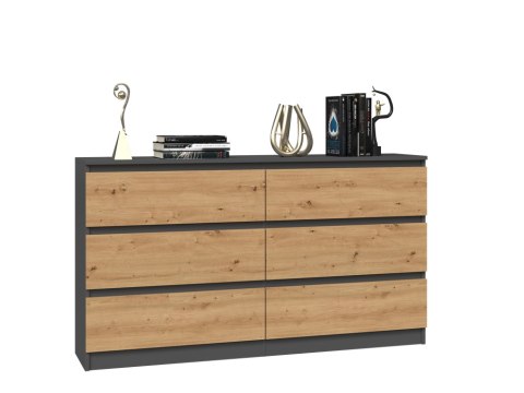 KOMODA MALWA 6 SZUFLAD M6 140 - ANTRACYT / DĄB ARTISAN