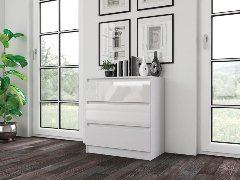 Komoda 70cm 3 Szuflady Nowoczesna SZAFKA do Salonu Sypialni Biała POŁYSK