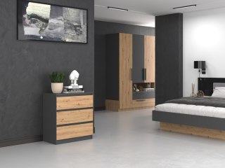 Komoda Do Sypialni z Szufladami Antracyt Dąb Artisan 70cm Nowoczesna SZAFKA