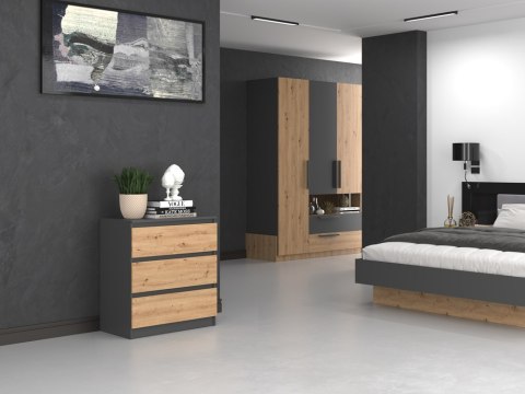 Komoda Do Sypialni z Szufladami Antracyt Dąb Artisan 70cm Nowoczesna SZAFKA