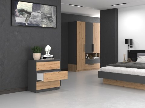 Komoda Do Sypialni z Szufladami Antracyt Dąb Artisan 70cm Nowoczesna SZAFKA