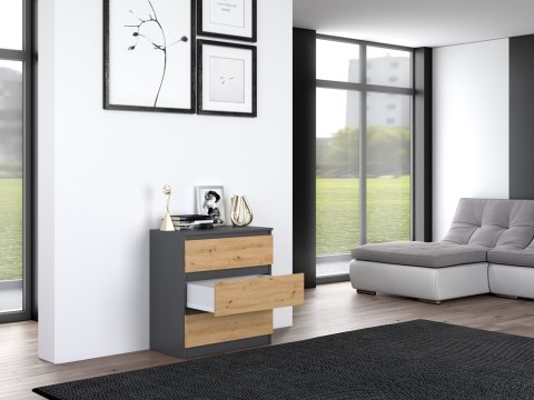 Komoda Do Sypialni z Szufladami Antracyt Dąb Artisan 70cm Nowoczesna SZAFKA