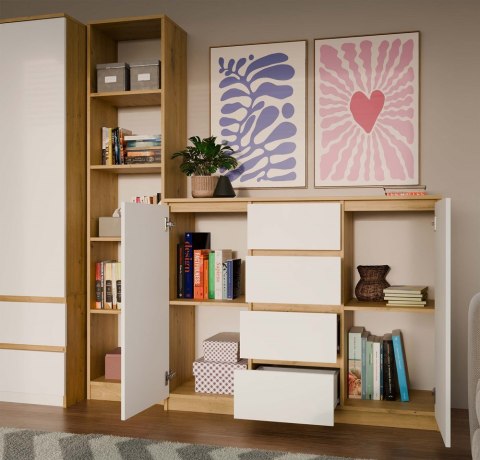 Komoda Szafka 4 Szuflady Nowoczesne Meble Do Sypialni 120x97cm Artisan Biel