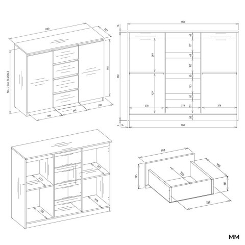 Komoda 4 Szuflady KASZMIR 120cm Szafka Regał Do Salonu Sypialni Biura